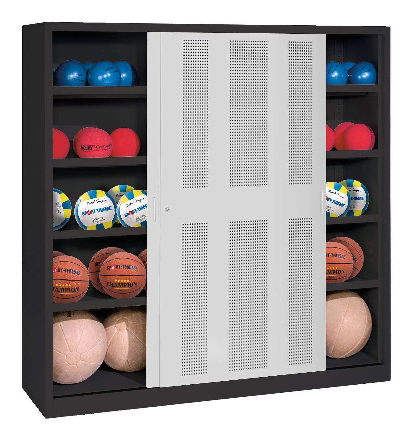 C+P Ballschrank mit Lochblech-Schiebetüren (Typ 4)